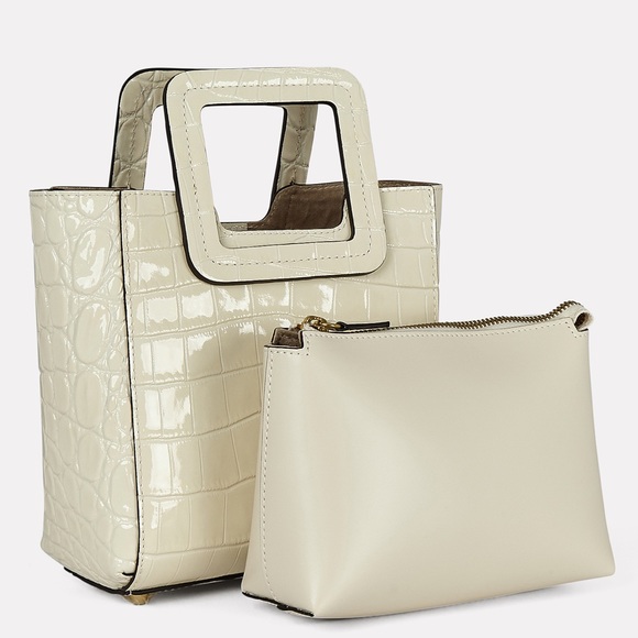 STAUD Handbags - Staud Mini Shirley White Croc-embossed Leather Tote Bag
